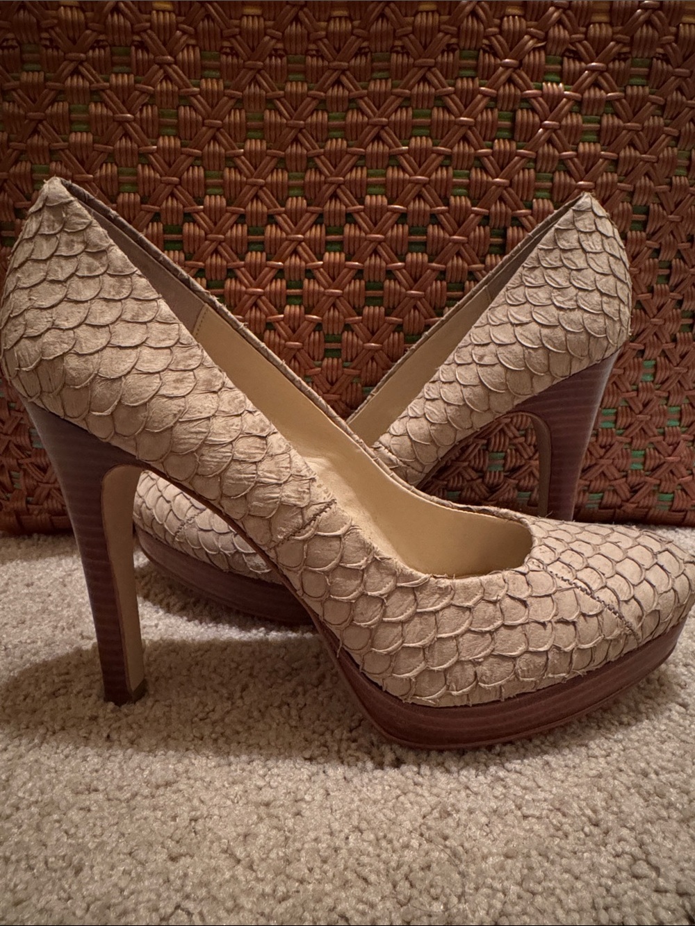 Women's Beige High Heel Platform Pumps